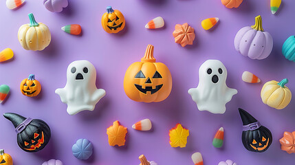 Halloween Backdrop in Sweet Purple with Seasonal Icons