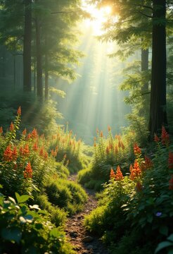 vibrant native plants flourishing recovering landscape nature rewilding resilience lush greenery flora biodiversity, garden, habitat, ecosystem, wildflowers
