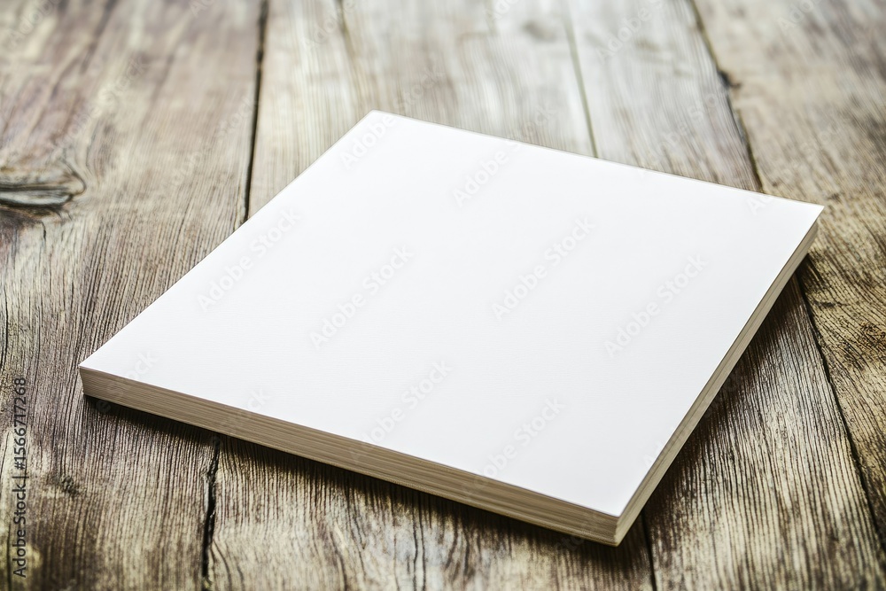 Poster high resolution image of white blank paper notepad on wooden table