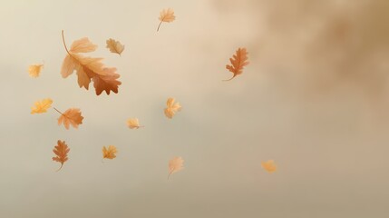 Soft Autumn Leaves Falling Slowly on a Warm Neutral Background – Gentle Seasonal Motion, Minimal Natural Aesthetic for Backgrounds, Relaxing Visuals, Fall and Peaceful Nature Concept, space for text
