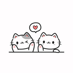 Greeting card with cute cat waving paw cartoon hand drawn on white, Cute baby shower card with cats for kids