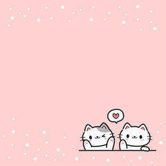 Greeting card with cute cat waving paw cartoon hand drawn on pink, Cute baby shower card with cats for kids