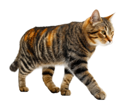 Playful tabby cat walking gracefully in a bright space captivating view