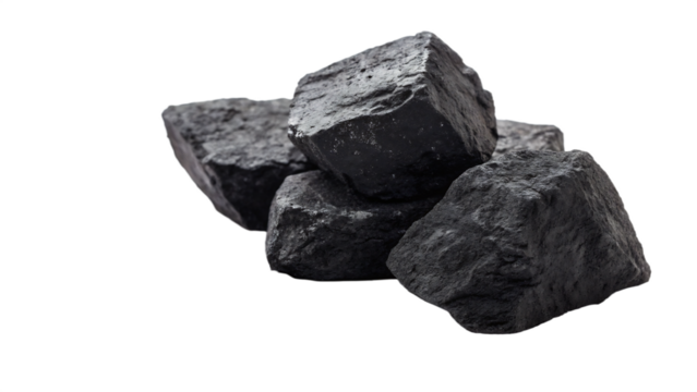 A stack of black coal isolated on transparent background