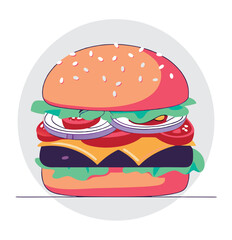 Hamburger: Hamburger vector art illustration. hamburger vector icon. Delicious vector art depicting a classic hamburger with layers of meat, cheese, fresh vegetables. vector illustration fast food.
