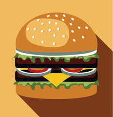 Hamburger: Hamburger vector art illustration. hamburger vector icon. Delicious vector art depicting a classic hamburger with layers of meat, cheese, fresh vegetables. vector illustration fast food.