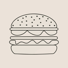 Burger line vector icon. Burger Hamburger icon illustration web site mobile logo app UI design, meat, beef, food, lettuce, sandwich, grilled, tomato, bun, snack, onion cheese sign symbol Fast food. 