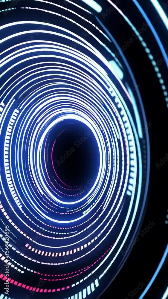 Poster abstract concentric circles with digital glowing elements, representing data flow, connectivity, and