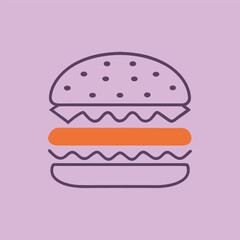 Burger line vector icon. Burger Hamburger icon illustration web site mobile logo app UI design, meat, beef, food, lettuce, sandwich, grilled, tomato, bun, snack, onion cheese sign symbol Fast food. 