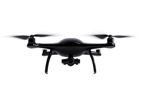 Black flying drone with camera