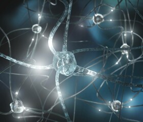 neuron, neuron transmits a signal, nerve node, neural network, 3D rendering
