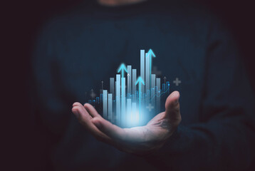  Business Fund Return on Digital Background with Finance and Rates. Financial Accounting of Investment with Investors and Accountants. Technology.
