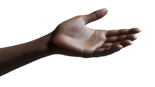 An outstretched hand offering support empathy or a helping hand in a moment of need with on transparent background