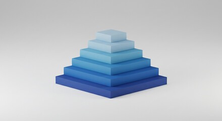 Gradient Blue Cube Pyramid on White Background, Minimalist Geometric Design