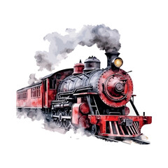 Obraz premium Vintage steam locomotive on mountain railway tracks