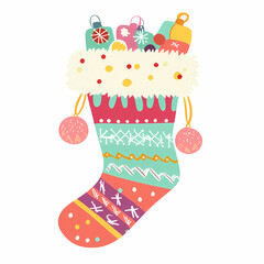 Colorful Christmas stocking filled with festive decorations and gifts Generative AI