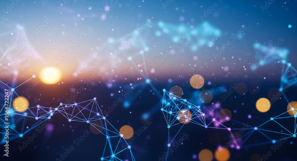 Poster abstract network connection background illustration. digital data grid with glowing nodes. blockchai