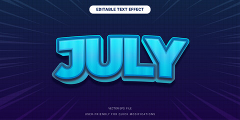 Editable Text Effect for July with Bright, Festive Colors and Clean Vector Elements