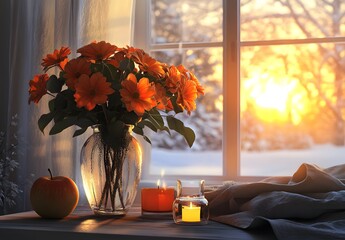 To enhance the beauty of the room, placing a beautiful vase decorated with flowers and a candle on a table in one corner of the room is an idea to create a cozy atmosphere in the room.