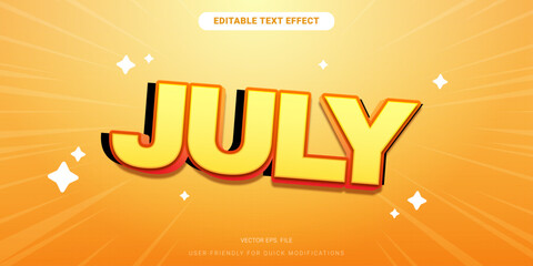 Summer Editable Text Style Vector with July Theme in Gradient and Glossy Font Style