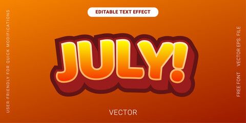 Editable Text Style for July Celebration with Gradient, Bold, and Fun Vector Design