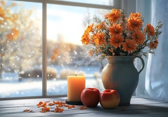 To enhance the beauty of the room, placing a beautiful vase decorated with flowers and a candle on a table in one corner of the room is an idea to create a cozy atmosphere in the room.