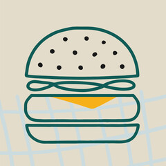 Burger line vector icon. Burger Hamburger icon illustration web site mobile logo app UI design, meat, beef, food, lettuce, sandwich, grilled, tomato, bun, snack, onion cheese sign symbol Fast food. 