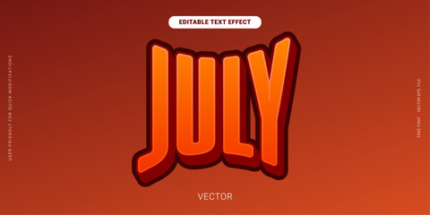 Vintage Editable July Text Effect Vector with Decorative Fonts and Orange red Gradient Color
