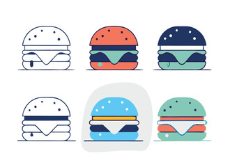 Hamburger different styles icon set. Hamburger Icon Packs Fast Food Line Art Collection Burger set vector design.