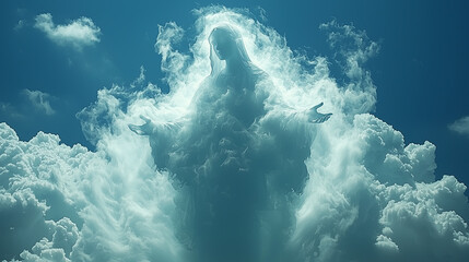Naklejka premium Holy Virgin Mary Shaped in Clouds. Generative AI