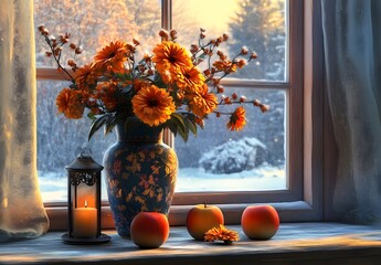 To enhance the beauty of the room, placing a beautiful vase decorated with flowers and a candle on a table in one corner of the room is an idea to create a cozy atmosphere in the room.