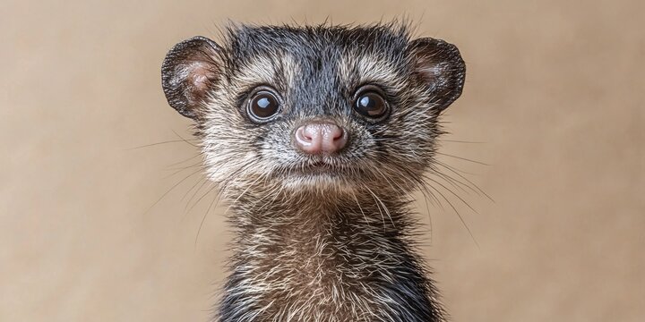 adorable ferret close-up portrait with bright eyes and soft fur