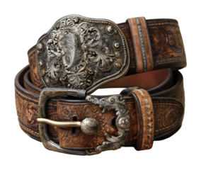 Crafted leather belt with ornate buckle artisan workshop product