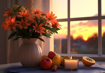 To enhance the beauty of the room, placing a beautiful vase decorated with flowers and a candle on a table in one corner of the room is an idea to create a cozy atmosphere in the room.