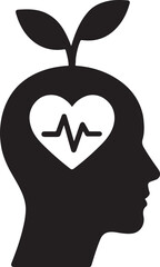Silhouette of a plant growing inside a head, symbolizing mental growth, knowledge, and positive mindset. EPS vector.