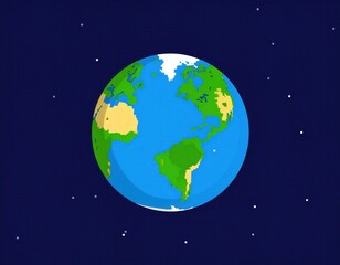 Fototapeta premium Cartoon globe in space; featuring continents, oceans, and stars