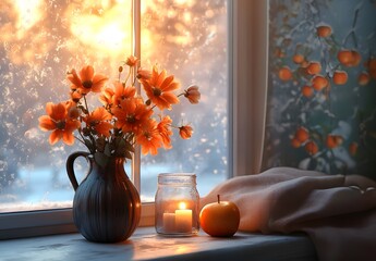 To enhance the beauty of the room, placing a beautiful vase decorated with flowers and a candle on a table in one corner of the room is an idea to create a cozy atmosphere in the room.
