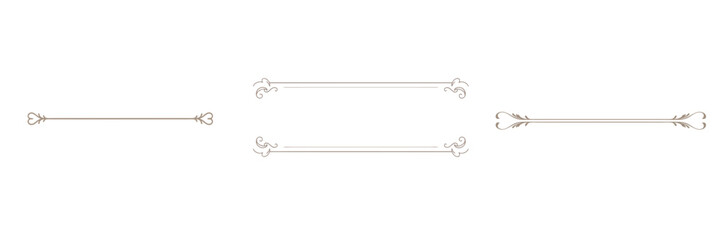 Set of three horizontal chapter dividers with old-fashioned elegant lines, slight curves, and thin thickness in dusty beige color