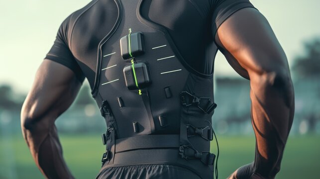 Athletic man wearing a high-tech training vest outdoors. - Powered by Adobe