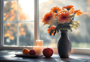 To enhance the beauty of the room, placing a beautiful vase decorated with flowers and a candle on a table in one corner of the room is an idea to create a cozy atmosphere in the room.