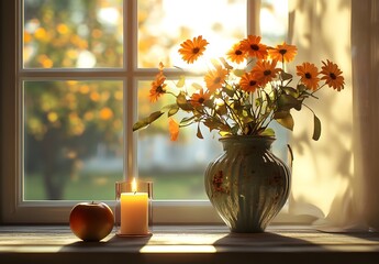 To enhance the beauty of the room, placing a beautiful vase decorated with flowers and a candle on a table in one corner of the room is an idea to create a cozy atmosphere in the room.