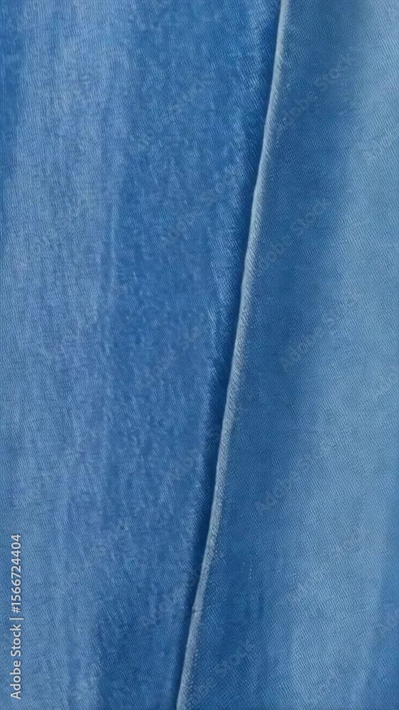 Poster closeup of light blue denim fabric with a folded edge, showcasing intricate weave details and subtle