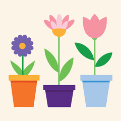 Charming collection of potted tulips daisies and violets in a decorative arrangement