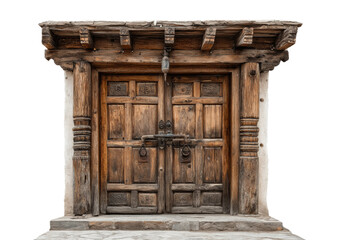Historic wooden doors ancient village architectural rustic front view