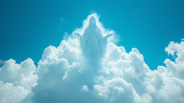 Virgin Mary Figure Formed in the Clouds. Generative AI