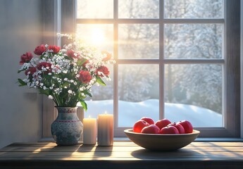 To enhance the beauty of the room, placing a beautiful vase decorated with flowers and a candle on a table in one corner of the room is an idea to create a cozy atmosphere in the room.