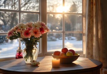 To enhance the beauty of the room, placing a beautiful vase decorated with flowers and a candle on a table in one corner of the room is an idea to create a cozy atmosphere in the room.