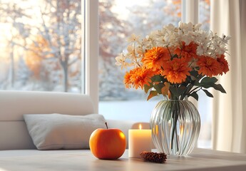 To enhance the beauty of the room, placing a beautiful vase decorated with flowers and a candle on a table in one corner of the room is an idea to create a cozy atmosphere in the room.