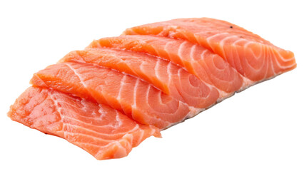 Fresh raw salmon fillet slices isolated on transparent background