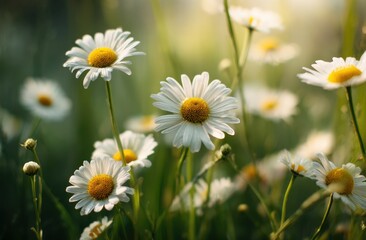 Sunlit Meadow of Daisies, a Peaceful Summer Scene